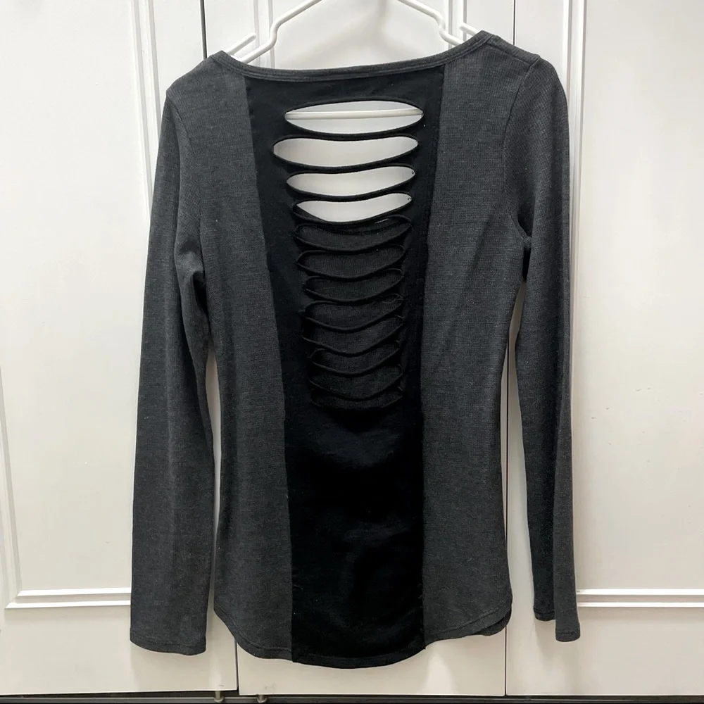 Gray Shirt with Black Cut Out Back, Large - Picture 2 of 4